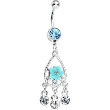 将图片加载到图库查看器，Floral Aqua Teardrop Chandelier Belly Ring
