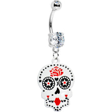 Load image into Gallery viewer, Rose Flower Petals Sugar Skull Belly Ring

