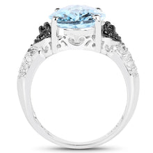 Load image into Gallery viewer, 5.37 Carat Genuine Swiss Blue Topaz, Black Diamond &amp; White Topaz .925 Sterling Silver Ring
