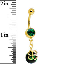 Load image into Gallery viewer, Gold Plated Emerald Green Gem Four Leaf Clover Belly Ring
