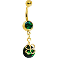 Load image into Gallery viewer, Gold Plated Emerald Green Gem Four Leaf Clover Belly Ring
