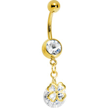 将图片加载到图库查看器，Gold Plated Crystalline Gem Four Leaf Clover Belly Ring
