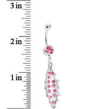 Load image into Gallery viewer, Pink Gem Shimmering Leaf Dangle Belly Ring
