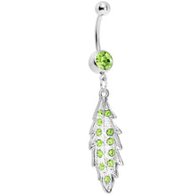将图片加载到图库查看器，Green Gem Shimmering Leaf Dangle Belly Ring
