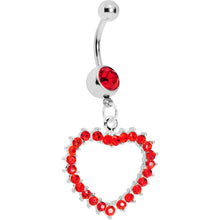 将图片加载到图库查看器，Passionate Red Gem Paved Hollow Heart Belly Ring
