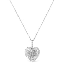 将图片加载到图库查看器，.925 Sterling Silver Pave-Set Diamond Accent Heart Shape 18" Pendant Necklace (I-J Color, I1-I2 Clarity)
