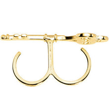 将图片加载到图库查看器，Gold Tone Crystalline Skeleton Key Double Finger Ring
