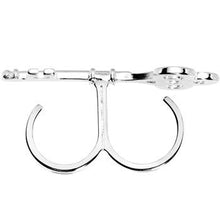 将图片加载到图库查看器，Silver Tone Crystalline Skeleton Key Double Finger Ring

