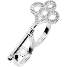将图片加载到图库查看器，Silver Tone Crystalline Skeleton Key Double Finger Ring
