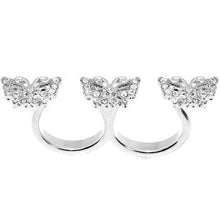 Load image into Gallery viewer, Silver Tone Crystalline Butterfly Trio Double Finger Ring
