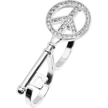 将图片加载到图库查看器，Silver Tone Peace Sign Shaped Key Double Finger Ring
