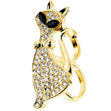 Load image into Gallery viewer, Gold Tone Crystalline Fashion Feline Double Finger Ring

