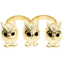 将图片加载到图库查看器，Gold Tone Owl Trio Double Finger Ring
