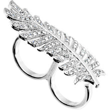 将图片加载到图库查看器，Silver Tone Crystalline Feather Double Finger Ring
