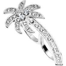 Load image into Gallery viewer, Silver Tone Crystalline Tropical Palm Tree Double Finger Ring
