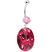 将图片加载到图库查看器，Prong Set Pink Gem Paradise Feather Oval Dangle Belly Ring
