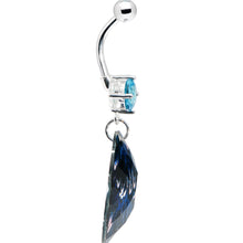 Load image into Gallery viewer, Prong Set Blue Gem Paradise Feather Oval Dangle Belly Ring
