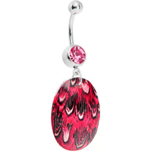 将图片加载到图库查看器，Pink Gem Paradise Feather Oval Dangle Belly Ring
