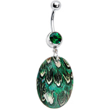 Load image into Gallery viewer, Green Gem Paradise Feather Oval Dangle Belly Ring
