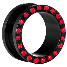 Load image into Gallery viewer, 18mm Black Anodized Titanium Red Gem Screw Fit Tunnel
