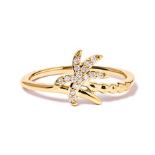 将图片加载到图库查看器，10K Yellow Gold 1/10 Cttw Diamond  Palm Tree Statement Ring (H-I Color, I1-I2 Clarity) - Ring Size 7
