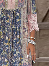 Load image into Gallery viewer, Blush Pink Elegant Full-Size Lace Detail Dress Printed Sleeve Midi Dress for Women
