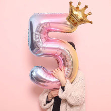 Load image into Gallery viewer, Luxury Gradient Modern 32inch Rainbow number Foil Balloons For Birthday party Decorations Kids Rose Ballons With Crown From 0-9 Numbers
