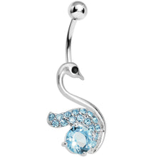 Load image into Gallery viewer, Aqua Gem Graceful Paved Swan Belly Ring
