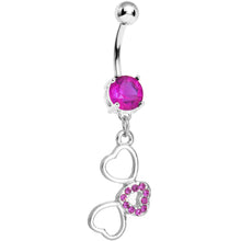 将图片加载到图库查看器，Fuchsia Pink Gem Flowing Hearts Belly Ring
