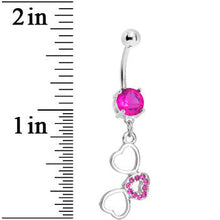 将图片加载到图库查看器，Fuchsia Pink Gem Flowing Hearts Belly Ring

