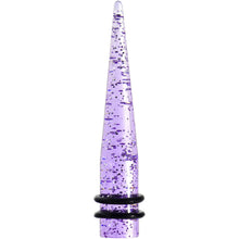 Load image into Gallery viewer, 00G Purple Acrylic Silver Glitter Taper
