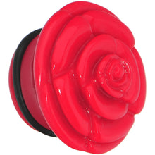 将图片加载到图库查看器，7/8 Red Blooming Rose Flower Single Flare Plug
