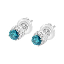 Load image into Gallery viewer, 14K White Gold 1/2 cttw White and Treated Blue Round Diamond Earrings (I-J I2-I3)
