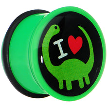 Load image into Gallery viewer, 20mm Green Acrylic I Heart Dinosaur Single Flare Plug
