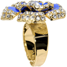 Load image into Gallery viewer, Gold Tone Crystalline Blue Enamel Flower Adjustable Ring
