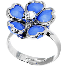 将图片加载到图库查看器，Blue Enamel Five Petal Blooming Flower Adjustable Ring
