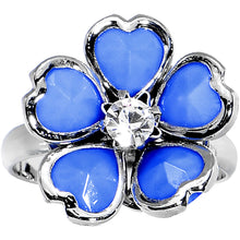 将图片加载到图库查看器，Blue Enamel Five Petal Blooming Flower Adjustable Ring
