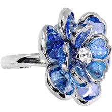 Load image into Gallery viewer, Small Blue Faceted Blooming Flower Adjustable Ring
