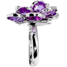 Load image into Gallery viewer, Small Purple Faceted Blooming Flower Adjustable Ring
