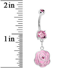 Load image into Gallery viewer, Pink Gem Rose Flower in Bloom Belly Ring

