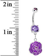 Load image into Gallery viewer, Purple Gem Rose Flower in Bloom Belly Ring
