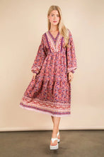 Load image into Gallery viewer, Floral Printed Boho V-Neck Balloon Sleeve Dress For Summer – Boho V-Neck Dress, Balloon Sleeve Dress, Floral Printed Dress, Feminine Boho Dress, Chic Summer Dress
