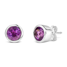 Load image into Gallery viewer, .925 Sterling Silver 6MM Bezel Set Created Purple Amethyst Solitaire Stud Earrings
