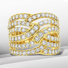 将图片加载到图库查看器，10K Yellow Gold 3.00 Cttw Diamond Multi Row Bypass Wave Cocktail Band Ring (J-K Color, I1-I2 Clarity) - Size 7
