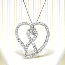 Load image into Gallery viewer, 14K White Gold 1.0 Cttw White Diamond Awareness Ribbon &amp; Open Heart 18" Pendant Necklace (H-I Color, I1-I2 Clarity) - White Diamond Ribbon
