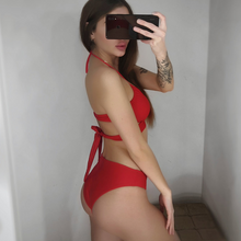 Load image into Gallery viewer, Fashion Bikini Set One Shoulder Women's Swimsuits High Waist Bright Color Swimwear Women Rings Ribbed Bikinis Women's Ribbed O-Ring String Bikini Swimsuit Comfortable Swimwear Two Pieces Bathing Suit
