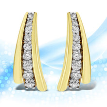 Load image into Gallery viewer, 10K Yellow Gold Plated .925 Sterling Silver 1.00 Cttw Round Diamond Graduated Huggie Stud Earrings (I-J Color, I2-I3 Clarity)
