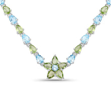 将图片加载到图库查看器，29.48 Carat Genuine Blue Topaz and Peridot .925 Sterling Silver Necklace

