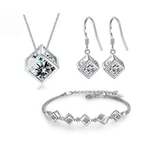 Load image into Gallery viewer, New Style Stamp Silver Color Jewelry Luxury Sets Zircon Elegant Square Cube Necklace Earrings Bracelet For Women
