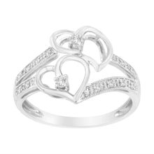 Load image into Gallery viewer, 14KT White Gold 1/10 cttw Diamond Twin Heart Ring - Size 6.5
